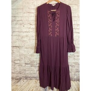 Knox Rose Peasant Dress Womens Small Plum Purple Gauzy Boho Hippie Dark Romantic